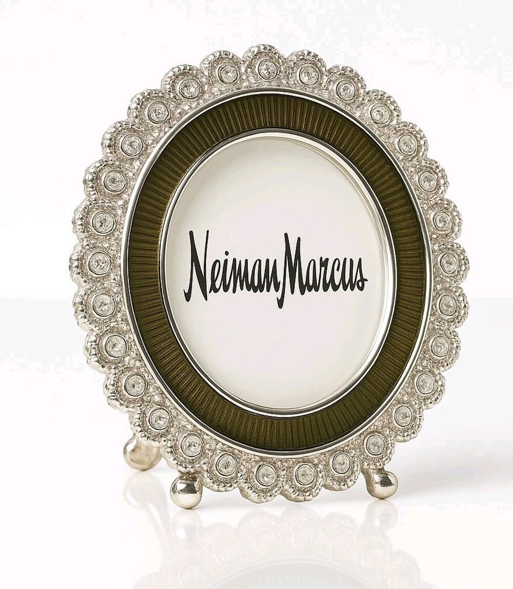 St John Neiman Marcus Silver Swarovski Crystal Round Mini Picture Frame Glam